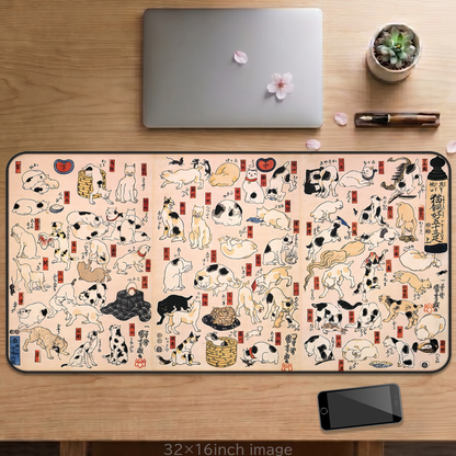 Utagawa Kuniyoshi Cats Desk Mat, Japanese Ukiyo-e Large Gaming Mouse Pad | RHC MU-NI Japan
