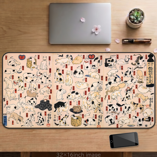 Utagawa Kuniyoshi Cats Desk Mat, Japanese Ukiyo-e Large Gaming Mouse Pad | RHC MU-NI Japan