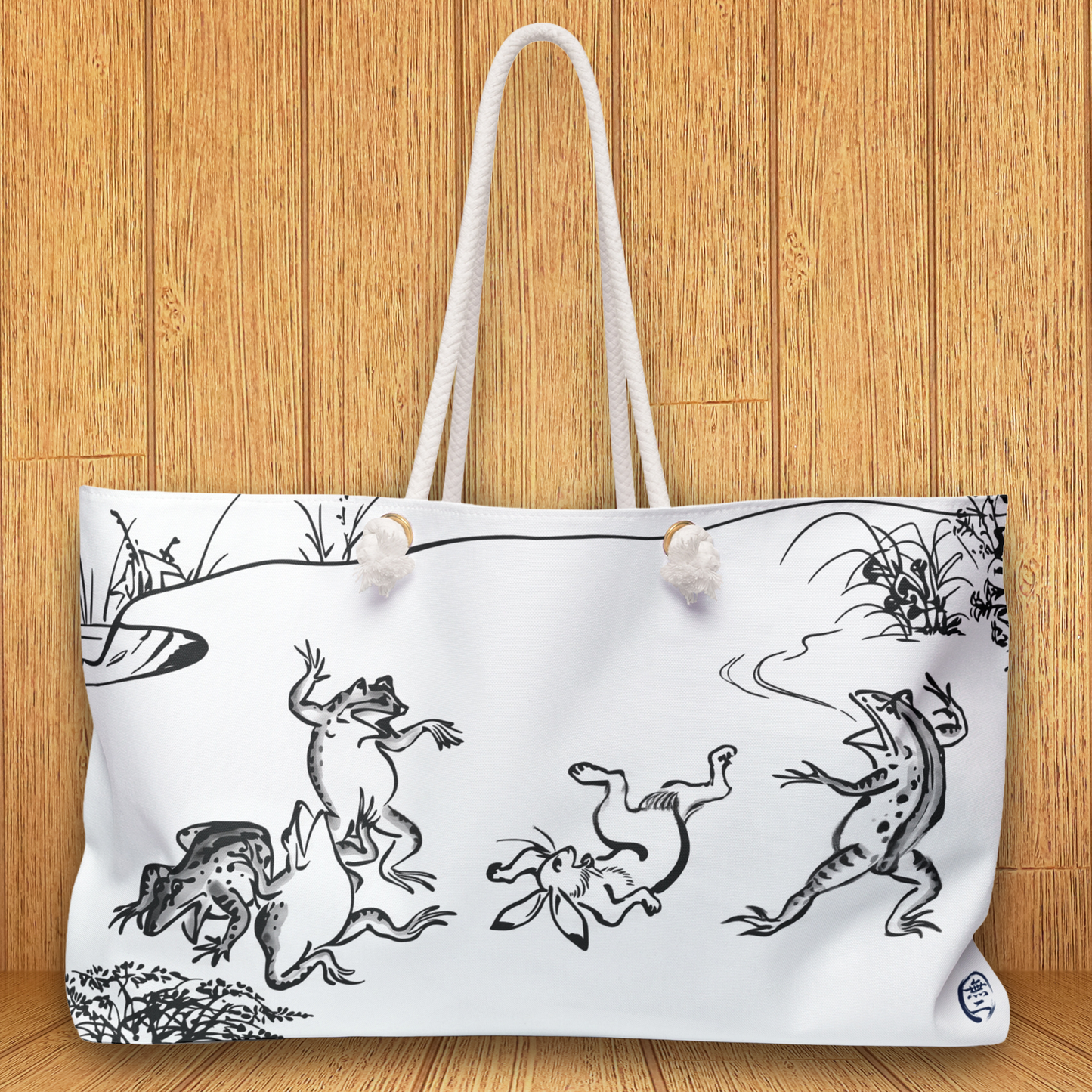 Choju-giga Japanese Art Tote Bag - Vintage Frog and Rabbit Weekender Bag | MU-NI Japan