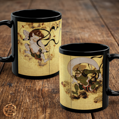Fujin and Raijin Black Ceramic Mug 11oz - Tawaraya Sotatsu Traditional Japanese Art | RHC MU-NI Japan