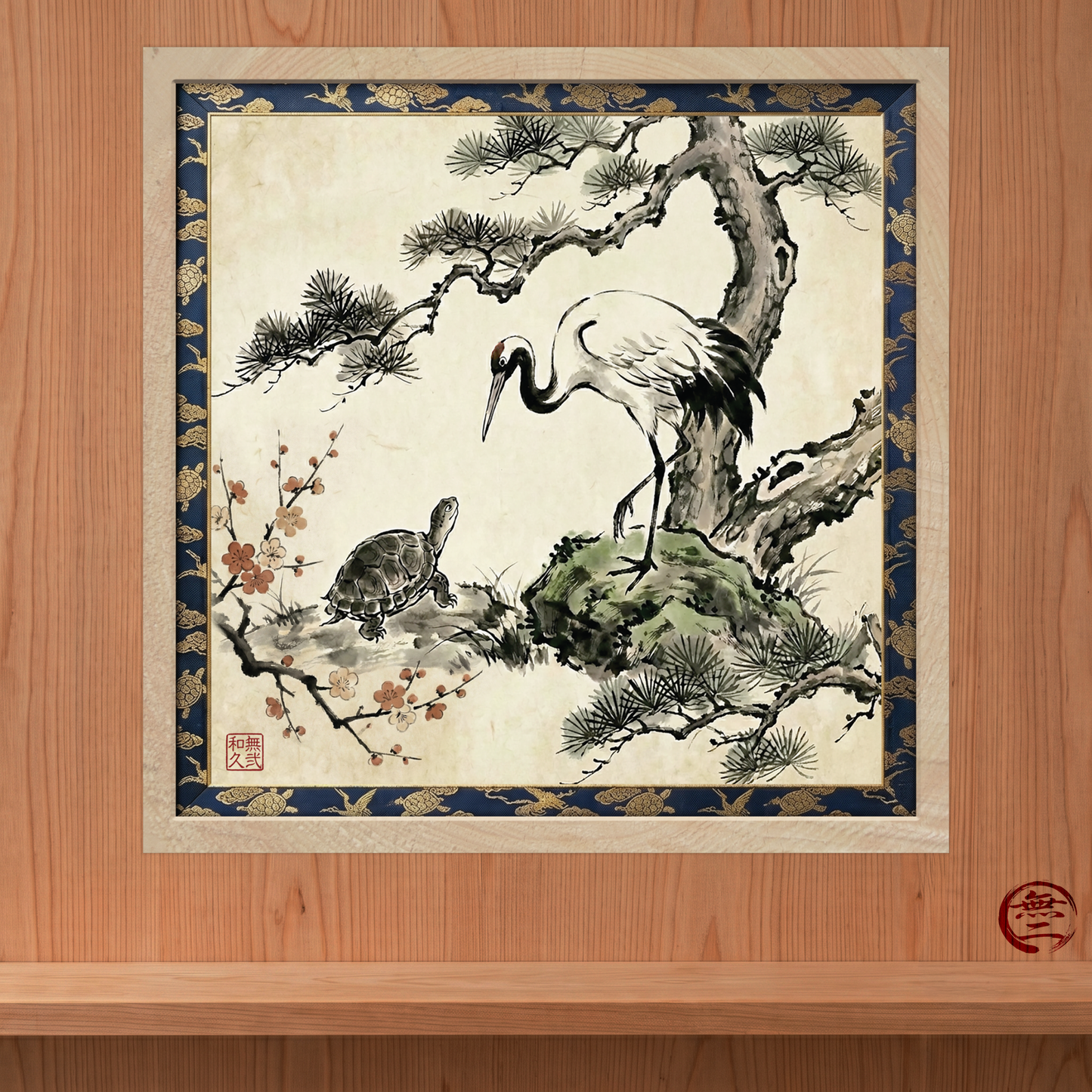 Japanese Crane and Turtle Pine and Plum Tree Matte Square Poster - Symbol of Longevity & Peace  | CT2K MU-NI Japan