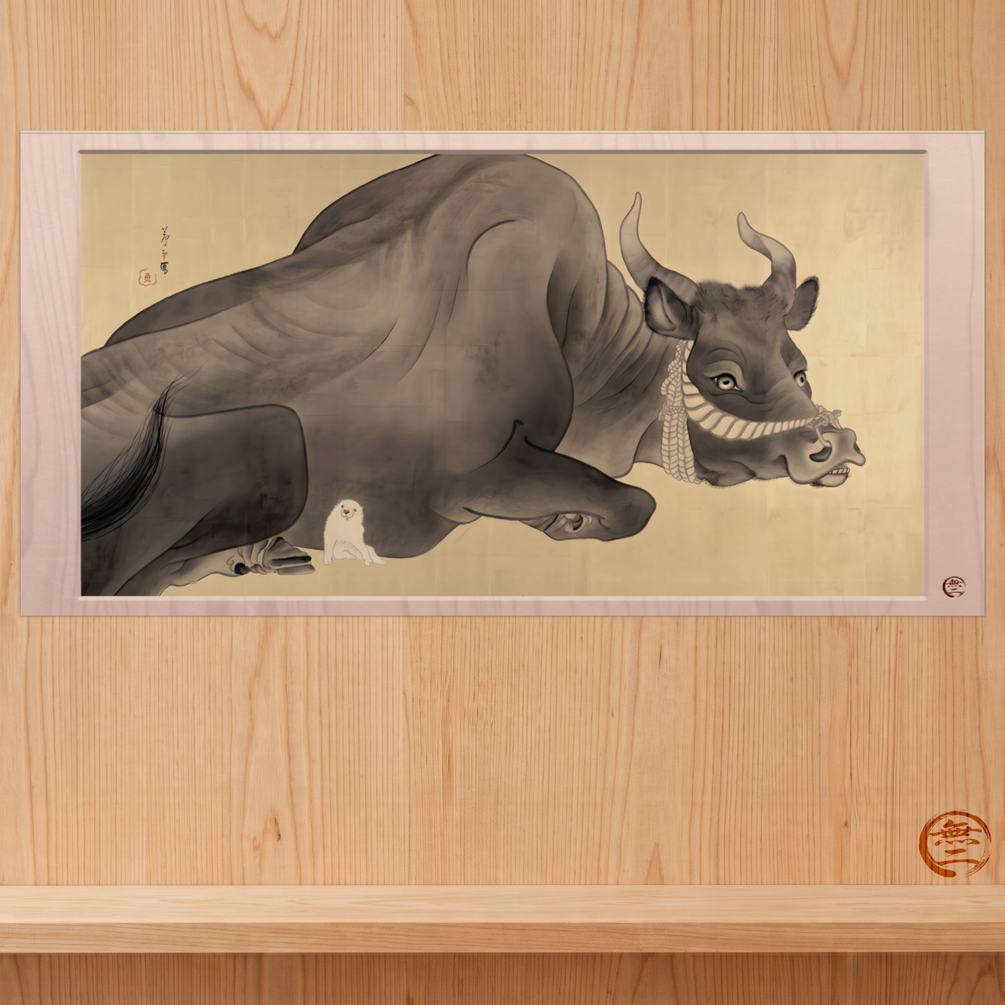 Nagasawa Rosetsu | Black Bull and Puppy Art Print - Japanese Vintage Animal Painting Poster | RHC MU-NI Japan
