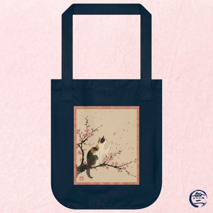 Japanese Calico Cat & Cherry Blossom "Sakura" Premium Organic Canvas Tote Bag | CC3B MU-NI Japan