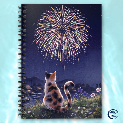 Calico Cat & Fireworks Spiral Notebook- Japanese Nostalgic Last Summer | MU-NI Japan