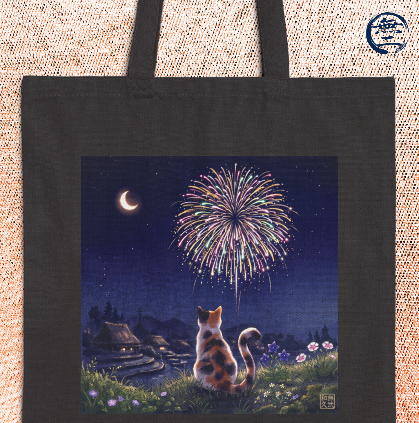 Japanese Calico Cat Fireworks Canvas Tote Bag, Nostalgic Night Sky Summer  Heavy Cotton Shoulder Bag | MU-NI Japan
