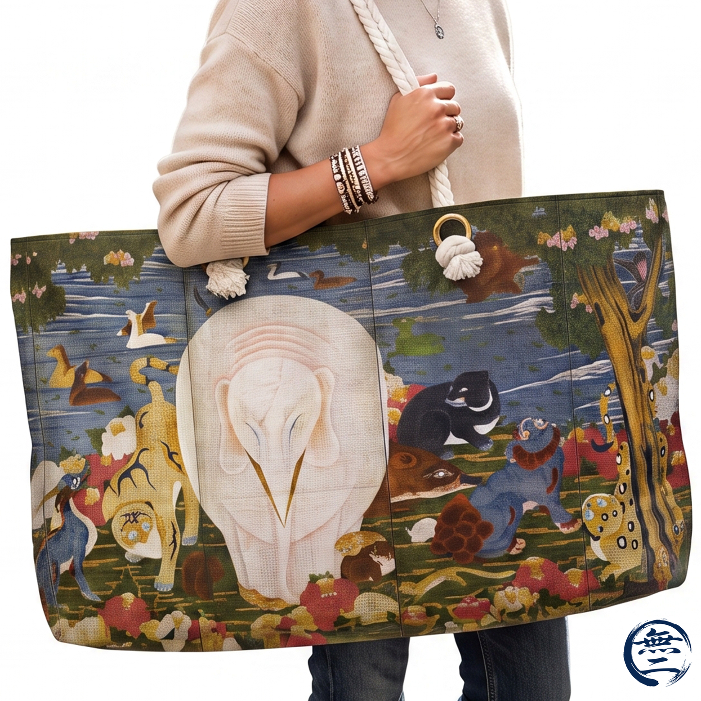 Ito Jakuchu Birds and Animals in the Flower Garden Weekender Tote Bag - White Elephant Japanese Art Large Beach Bag | MU-NI Japan