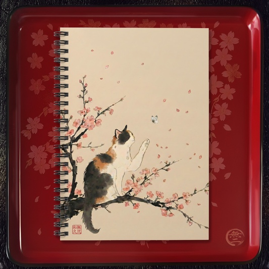 Japanese Calico Cat & Sakura Cherry Blossom Spiral Notebook -  For Art Journal, Gift for Cat Lovers CC2I | MU-NI Japan