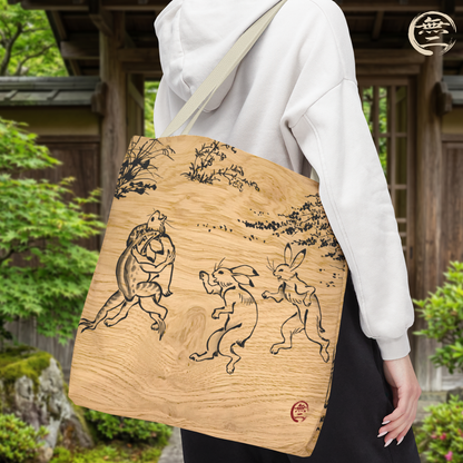 Choju Giga Tote Bag -MOKUME- Japanese Frogs and Rabbits Vintage Scroll Art | MU-NI Japan