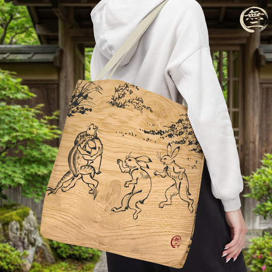 Choju Giga Tote Bag -MOKUME- Japanese Frogs and Rabbits Vintage Scroll Art | MU-NI Japan