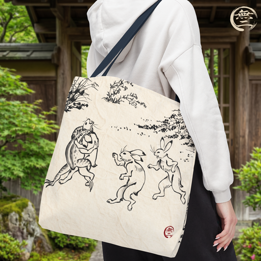 Choju Giga Tote Bag -WASHI- Japanese Frogs and Rabbits Vintage Scroll Art | MU-NI Japan