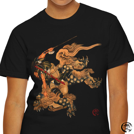 Hokusai Shoki Riding Shishi Lion T-Shirts - The Demon Queller Authentic Japanese Hero | MU-NI Japan