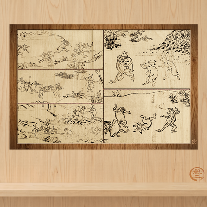 Choju Giga Frogs and Rabbits Woodburn Style Japanese Art Print - Modern Wabi Sabi Wall Decor Poster | MU-NI Japan