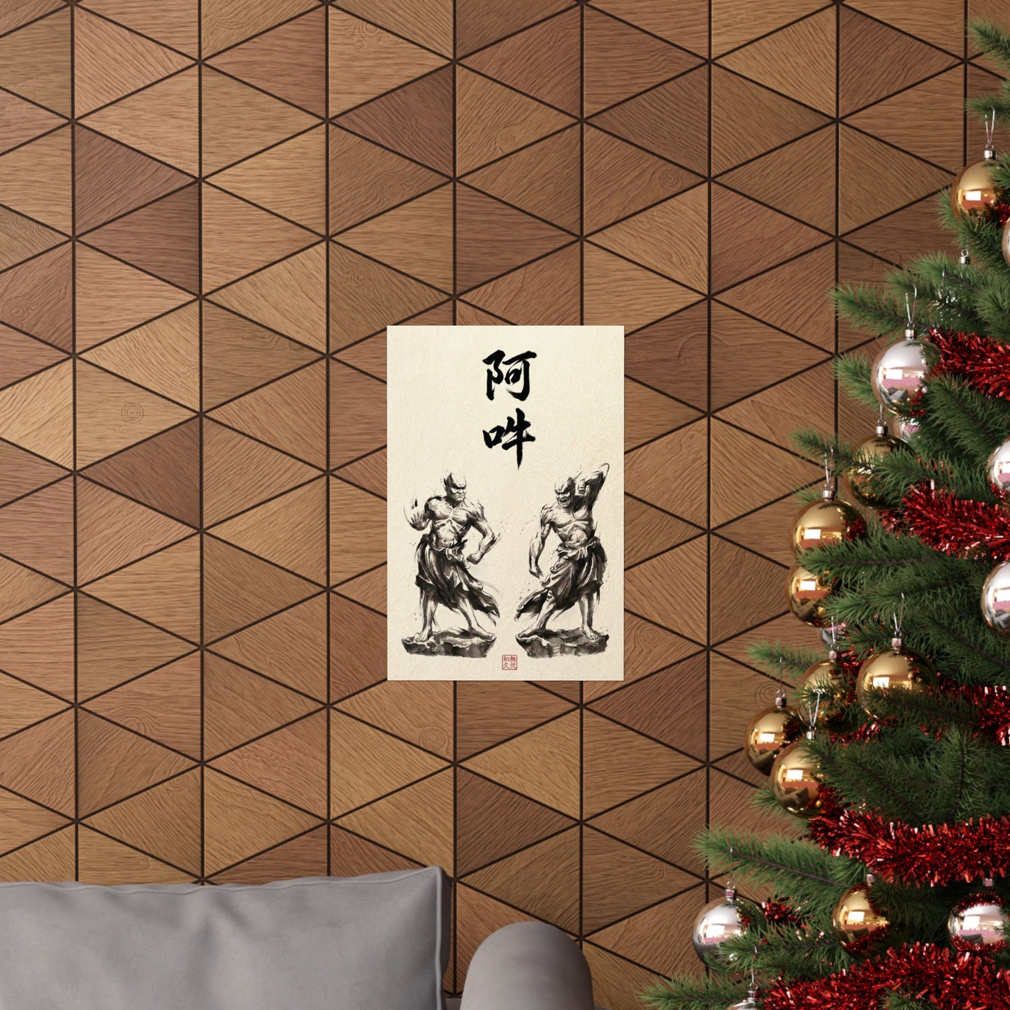 Japanese Wall Art Zen Minimalism Nioh Guardians - Buddhist Decor Sumi-e Ink Wash Painting - Matte Vertical Poster NI2K | MU-NI Japan