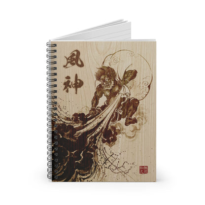 Fujin Wind God Woodburn Art Spiral Notebook - Japanese Mythology Ruled Notebook, Zen Stationery FJ1I | MU-NI Japan