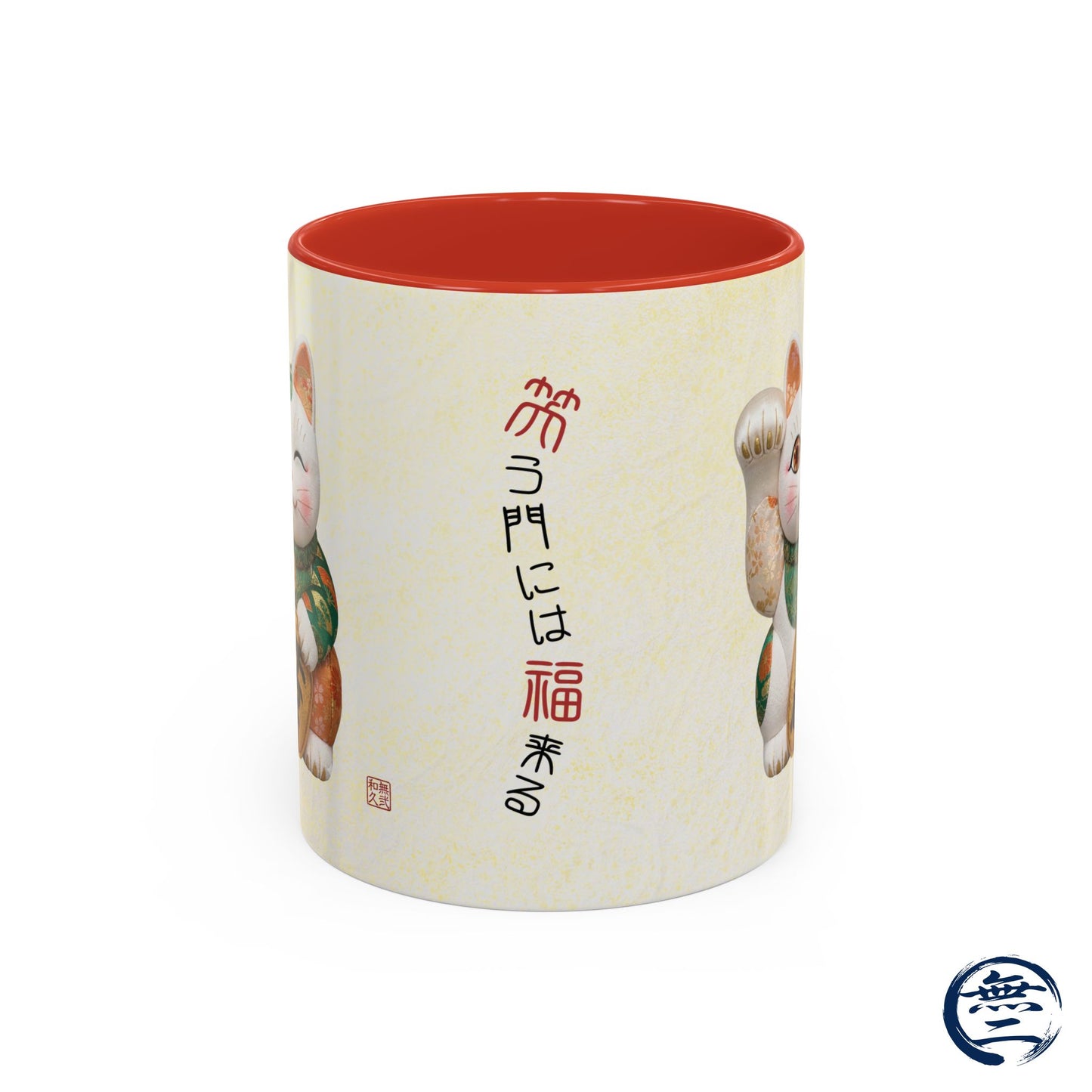 Shin-Maneki neko Modern Kimekomi Decor Style Mug (11oz) | Odd-Eye & Smile Dual Design- Beckon Wealth and Prosperity NK2M | MU-NI Japan