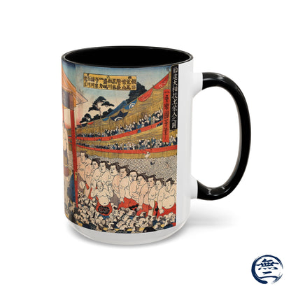 Vintage Sumo Ukiyo-e Accent Mug - Utagawa Kuniyoshi Japanese Art | RHC MU-NI Japan