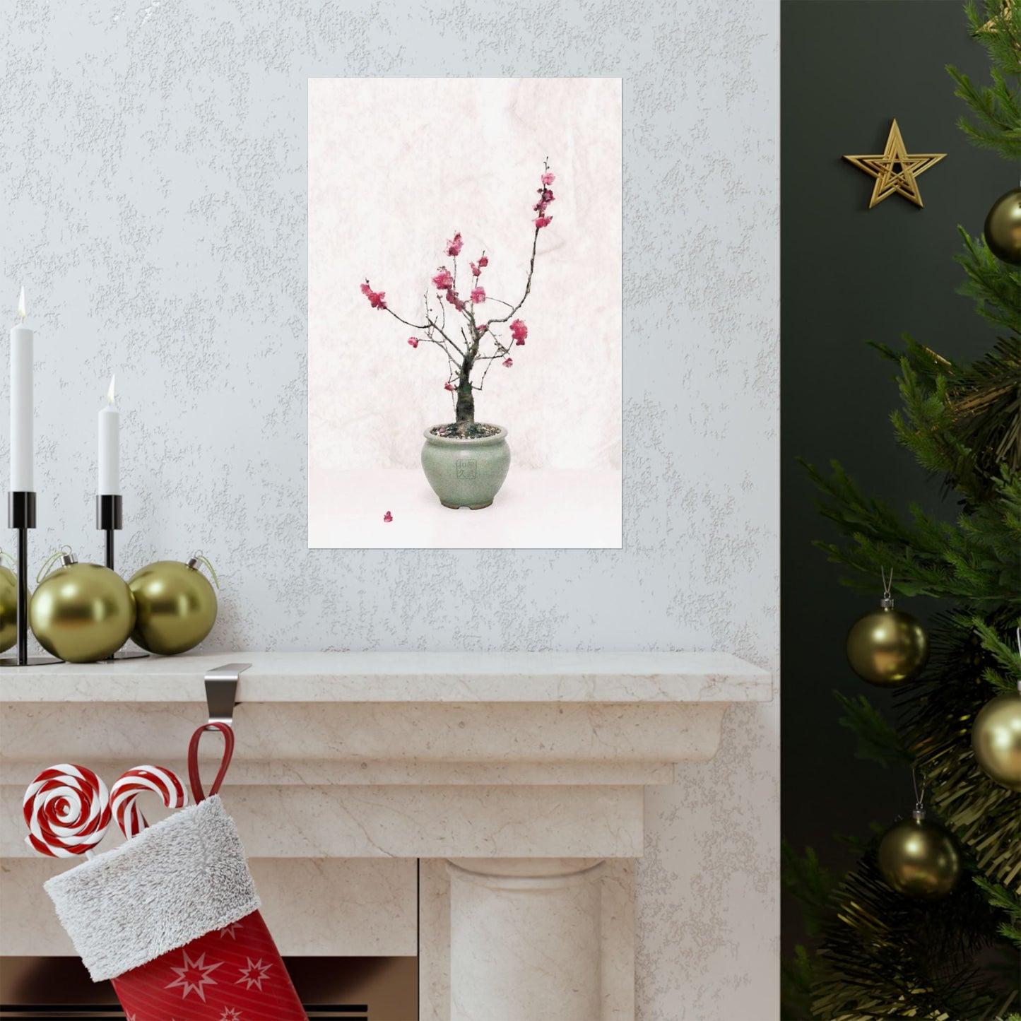 Japanese Red Plum Blossom Bonsai Art Matte Vertical Poster - Zen Botanical Decor, Minimalist Japandi Wall Art, Spring Gift PL1K|MU-NIJapan