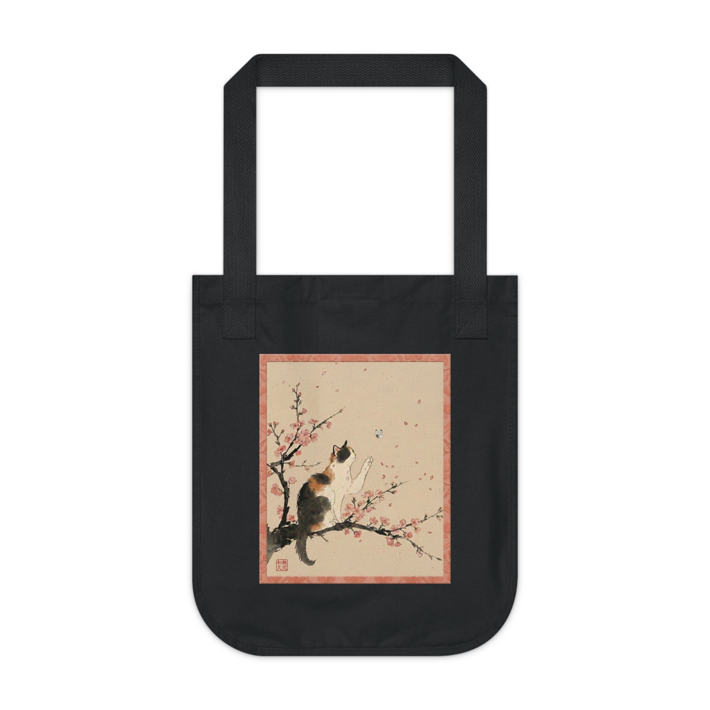Japanese Calico Cat & Cherry Blossom "Sakura" Premium Organic Canvas Tote Bag | CC3B MU-NI Japan