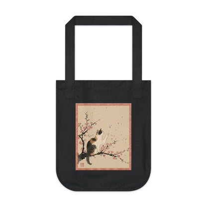 Japanese Calico Cat & Cherry Blossom "Sakura" Premium Organic Canvas Tote Bag | CC3B MU-NI Japan
