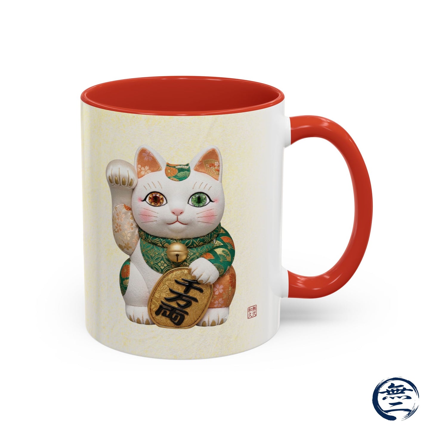 Shin-Maneki neko Modern Kimekomi Decor Style Mug (11oz) | Odd-Eye & Smile Dual Design- Beckon Wealth and Prosperity NK2M | MU-NI Japan