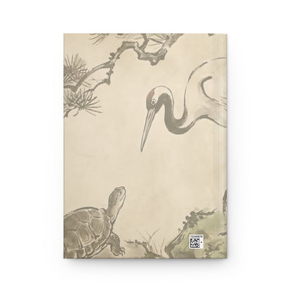 Japanese Crane and Turtle, Pine and Plum Tree Hardcover Journal Matte - Sumi-e Style, Symbol of Longevity & Peace | MU-NI Japan
