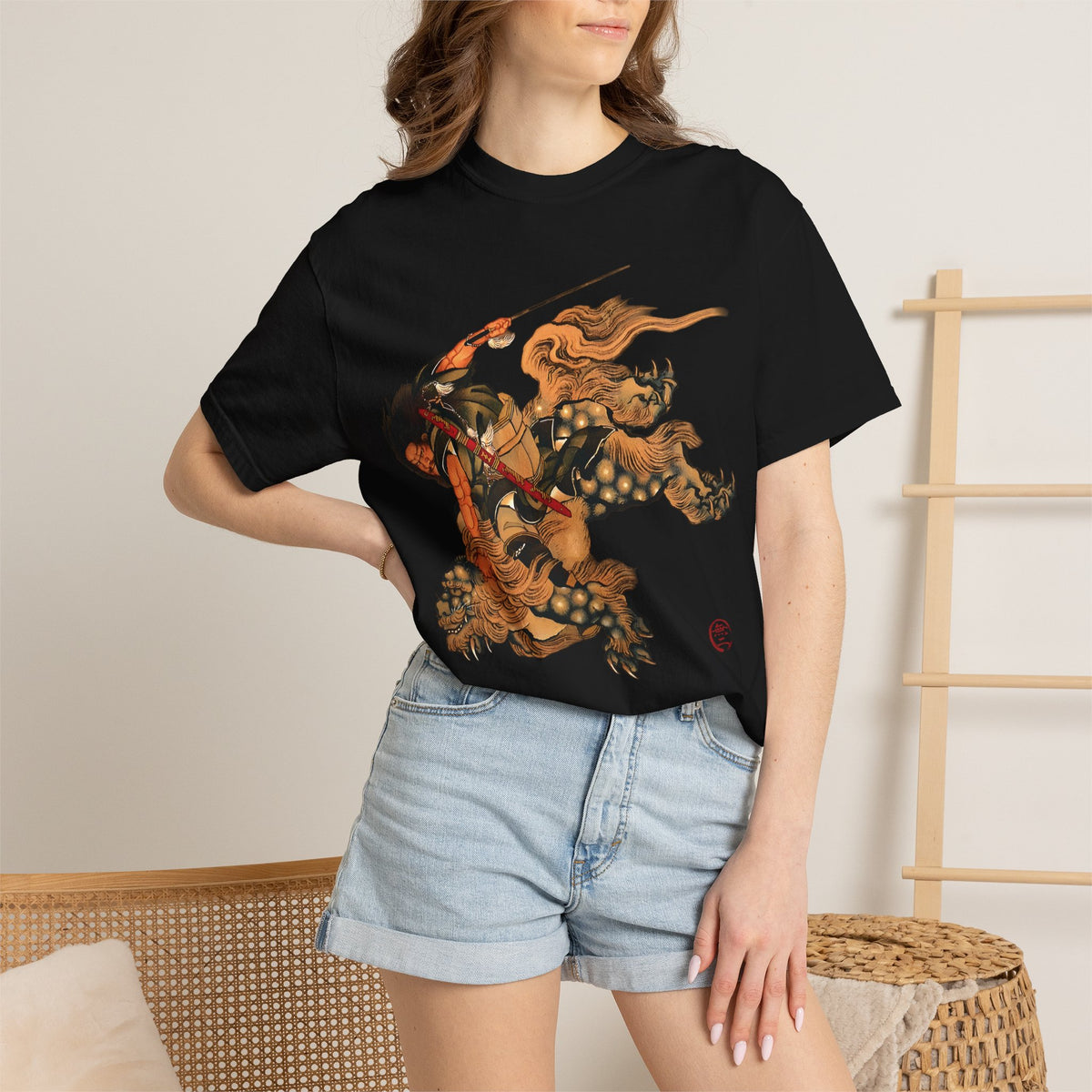 Hokusai Shoki Riding Shishi Lion T-Shirts - The Demon Queller Authentic Japanese Hero | MU-NI Japan