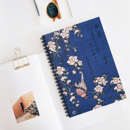 Hokusai Bullfinch & Weeping Cherry Spiral Notebook - Ruled Japanese Art Journal | MU-NI Japan