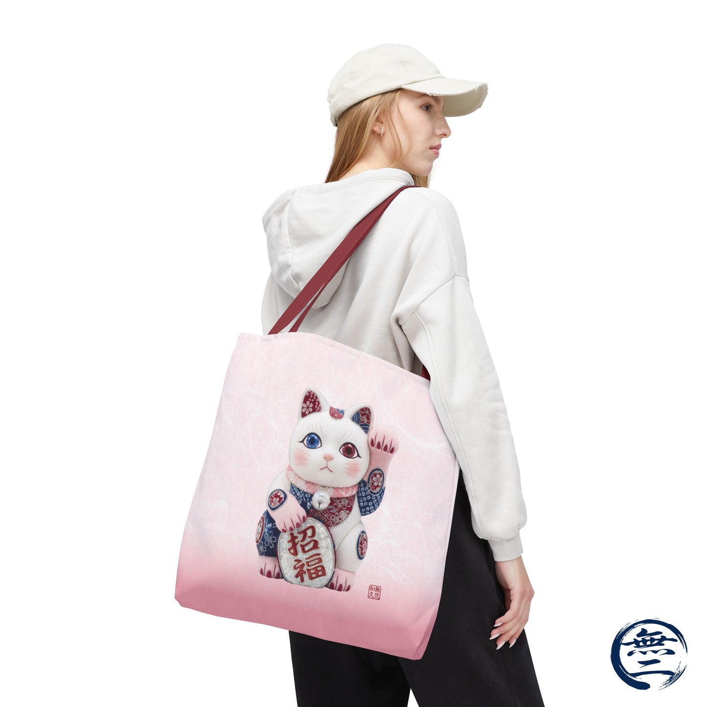 Shin-Maneki neko Modern Kimekomi Decor Style Tote Bag | Kawaii Odd-Eye & Smile Dual Design- Beckon Health and Happiness MS2D | MU-NI Japan