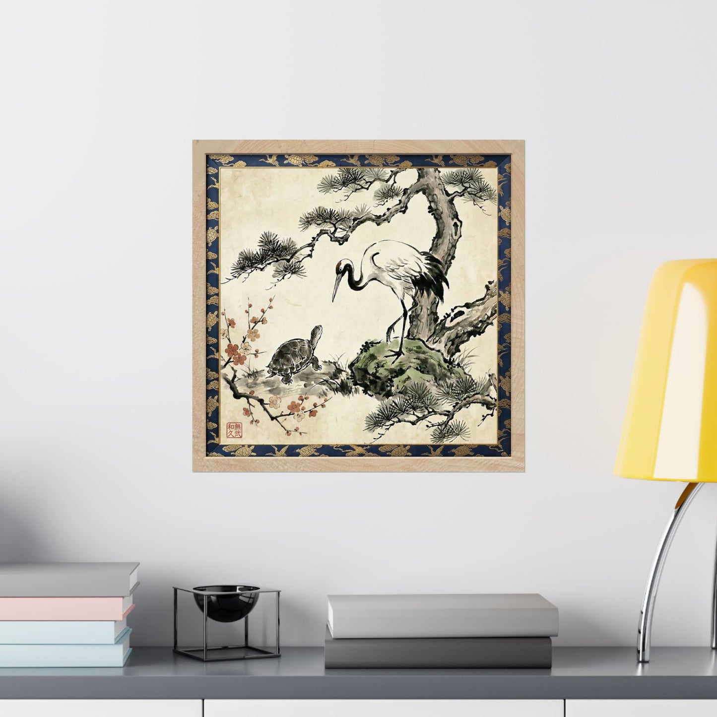 Japanese Crane and Turtle Pine and Plum Tree Matte Square Poster - Symbol of Longevity & Peace  | CT2K MU-NI Japan