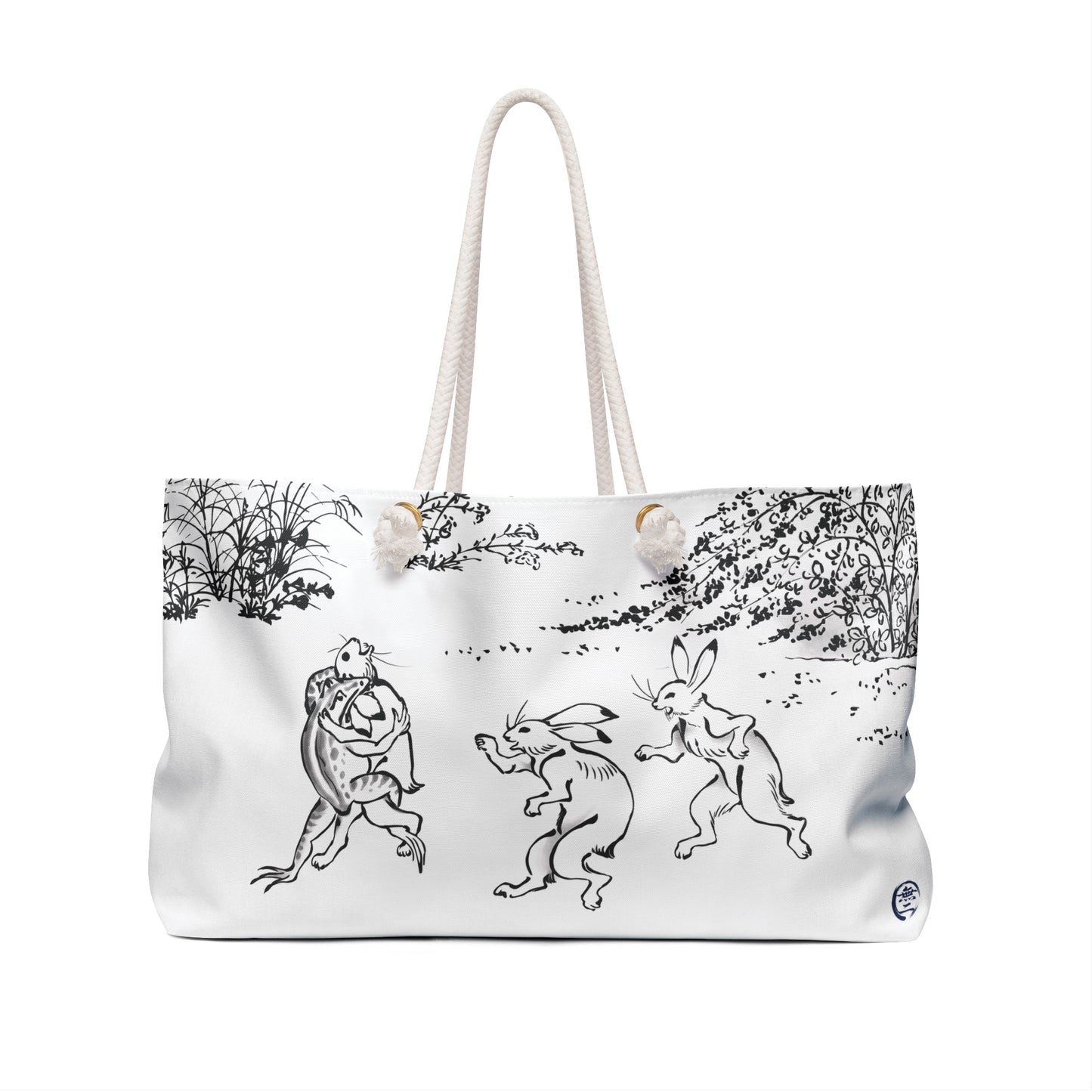 Choju-giga Japanese Art Tote Bag - Vintage Frog and Rabbit Weekender Bag | MU-NI Japan