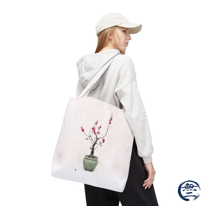 Japanese Red Plum Bonsai Tote Bag - Zen Aesthetic All-Over Print Handbag, Abstract Japandi Art Spring Floral Gift PL1D | MU-NI Japan