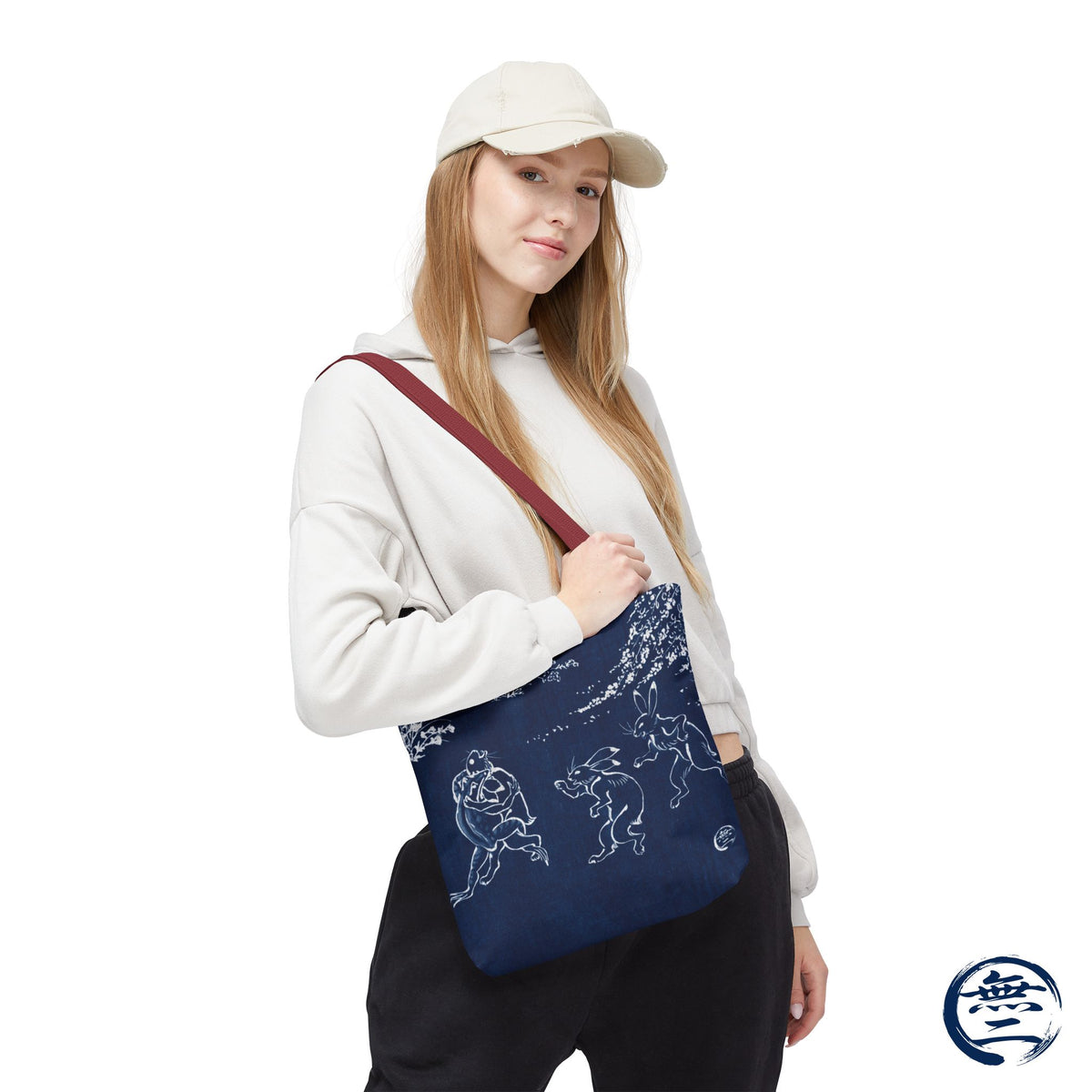 Choju Giga Tote Bag -AIZOME- Japanese Indigo Style Frogs and Rabbits Vintage Scroll Art | MU-NI Japan