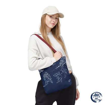 Choju Giga Tote Bag -AIZOME- Japanese Indigo Style Frogs and Rabbits Vintage Scroll Art | MU-NI Japan