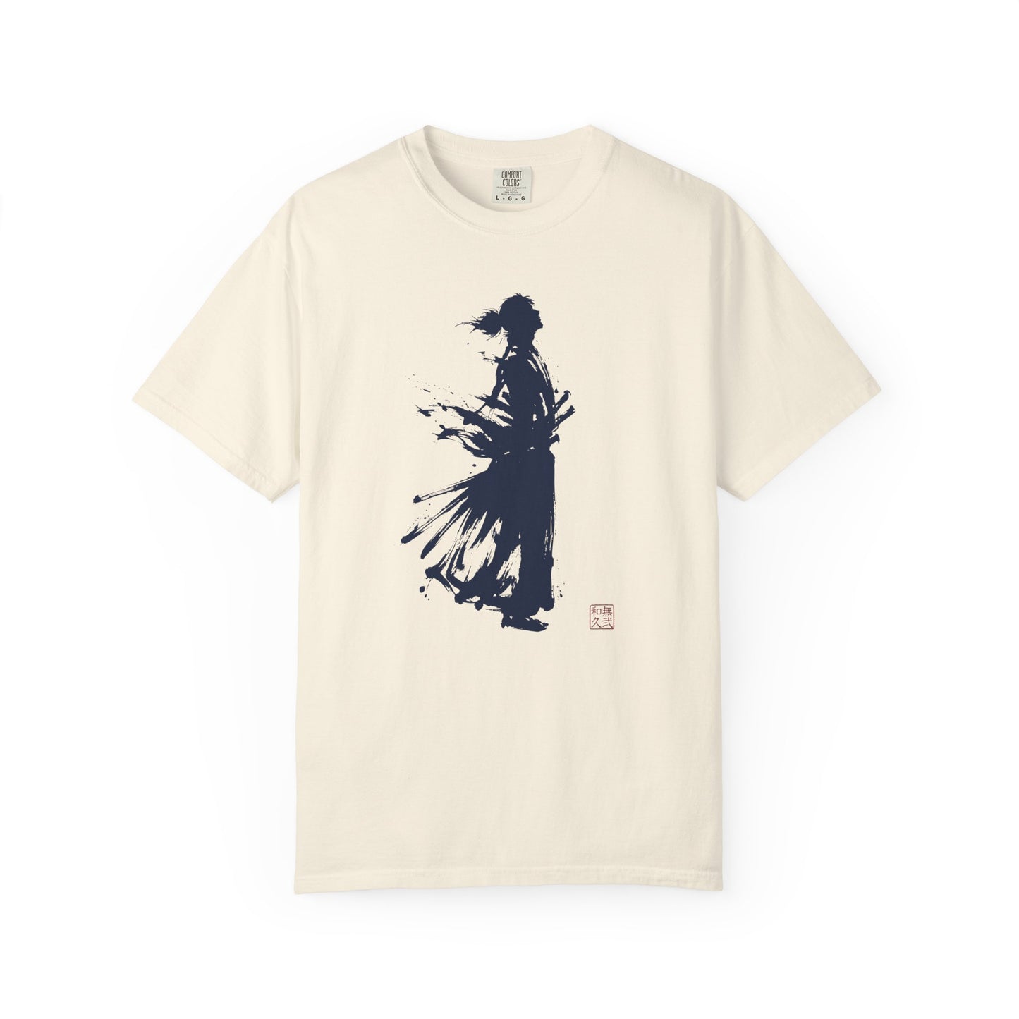 Minimalist Samurai Silhouette Zen T-Shirt - One and Only Garment-Dyed Tee SR4T | MU-NI Japan