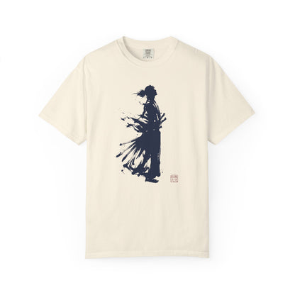 Minimalist Samurai Silhouette Zen T-Shirt - One and Only Garment-Dyed Tee SR4T | MU-NI Japan