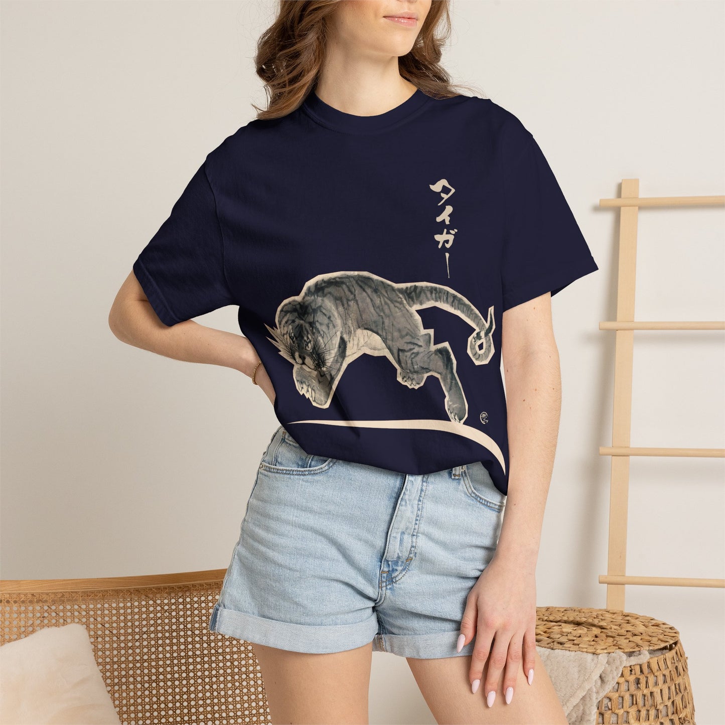 Tiger by Nagasawa Rosetsu Unisex T-Shirt Masterpiece Reimagined Sumi-e Art | MU-NI Japan