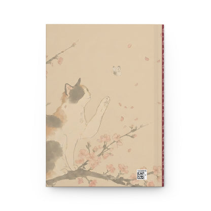 Calico Cat & Cherry Blossom Hardcover Joural - Japanese Sakura Notebook, Cute Aesthetic Diary, Gift for Cat Lovers | MU-NI Japan
