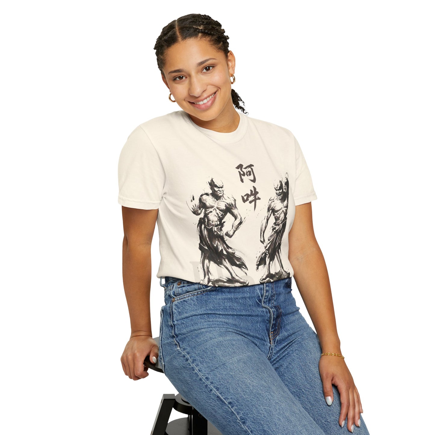 Nioh Guardians A-un Graphic Tee - Ink Wash Painting Japanese Zen Buddhist Art, Protective Spirit Minimalist Design T-shirt NI2T | MU-NI Japan