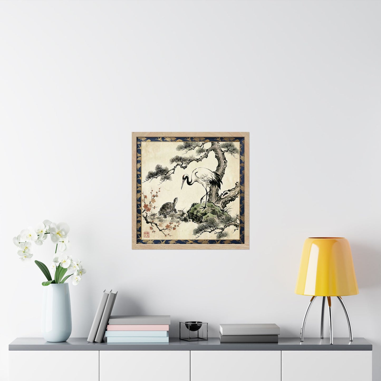 Japanese Crane and Turtle Pine and Plum Tree Matte Square Poster - Symbol of Longevity & Peace  | CT2K MU-NI Japan
