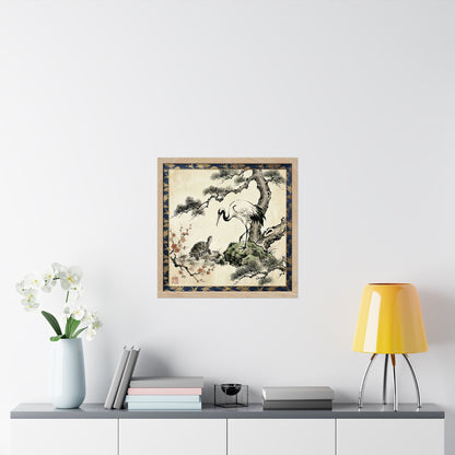 Japanese Crane and Turtle Pine and Plum Tree Matte Square Poster - Symbol of Longevity & Peace  | CT2K MU-NI Japan