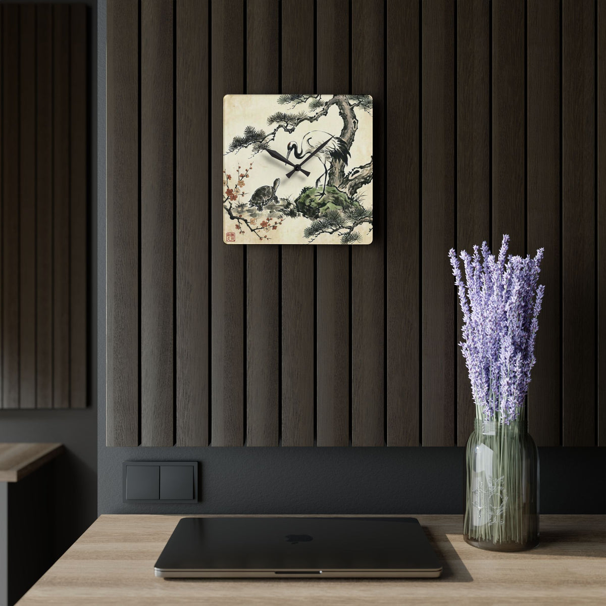 Japanese Crane and Turtle, Pine and Plum Wall Clock - Symbol of Longevity & Peace Wall Art | MU-NI Japan