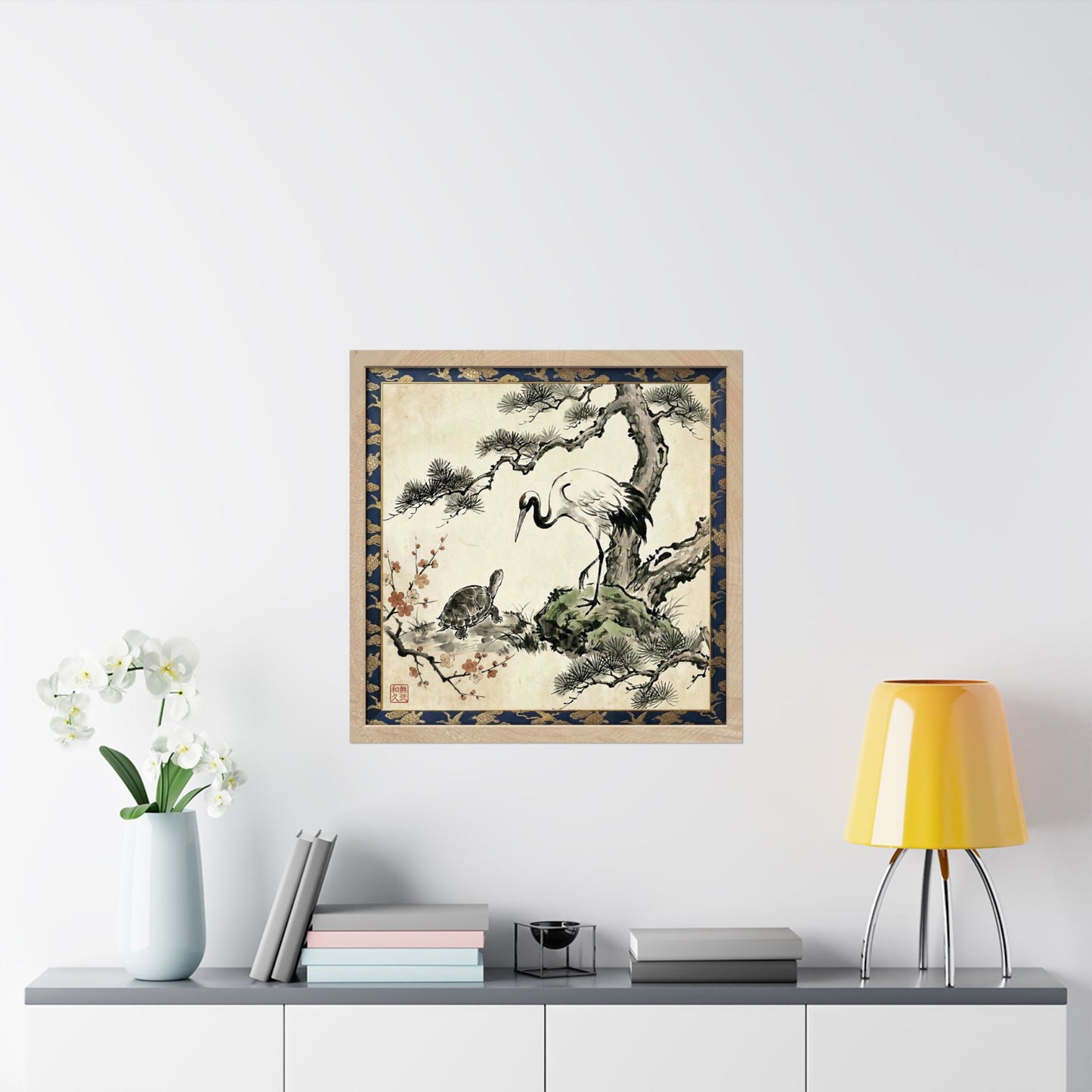 Japanese Crane and Turtle Pine and Plum Tree Matte Square Poster - Symbol of Longevity & Peace  | CT2K MU-NI Japan
