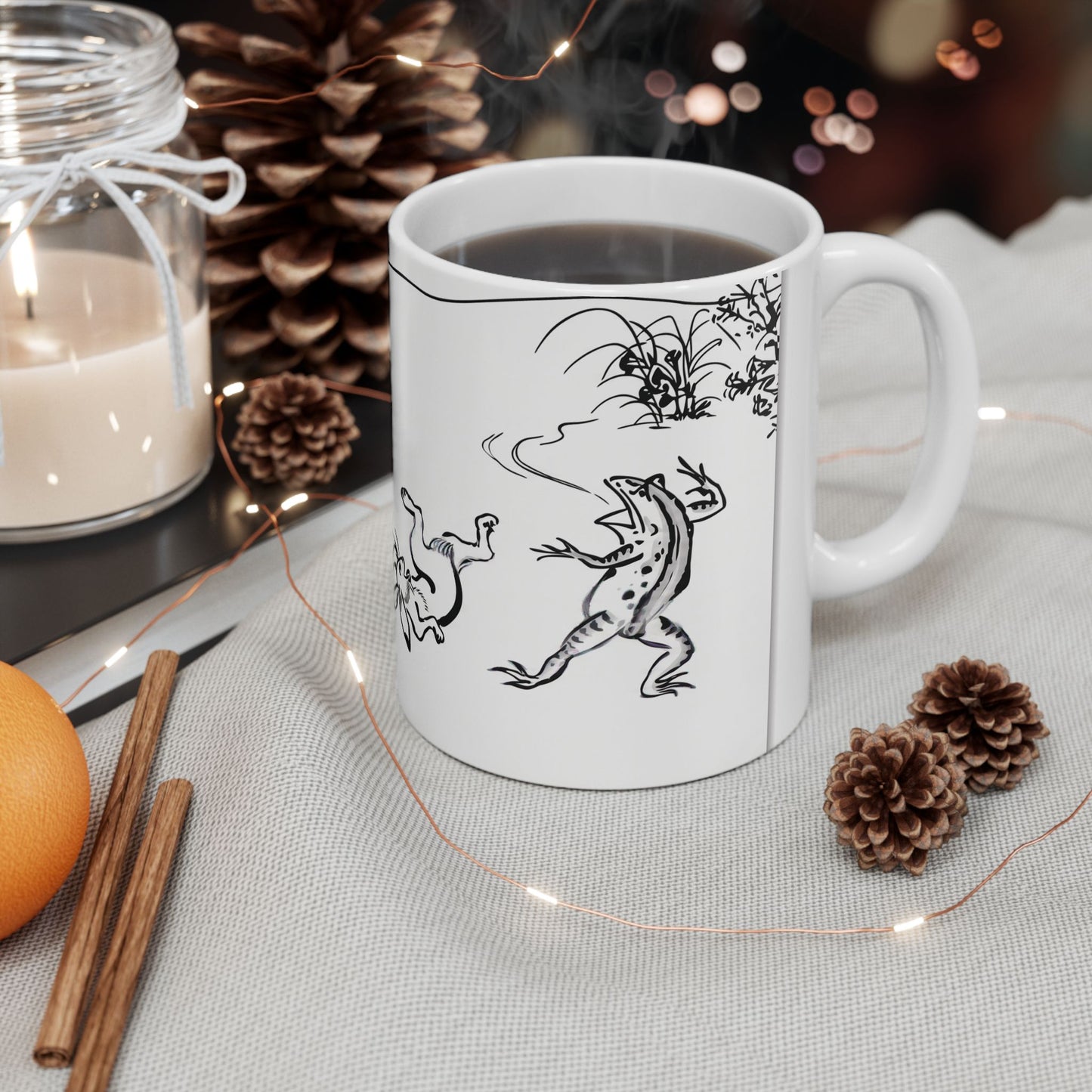 Choju-giga Frogs & Rabbits Ceramic Mug, (11oz, 15oz) - Ancient Japanese Manga Art Coffee Cup | RHC MU-NI Japan