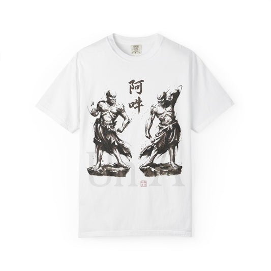Nioh Guardians A-un Graphic Tee - Ink Wash Painting Japanese Zen Buddhist Art, Protective Spirit Minimalist Design T-shirt NI2T | MU-NI Japan