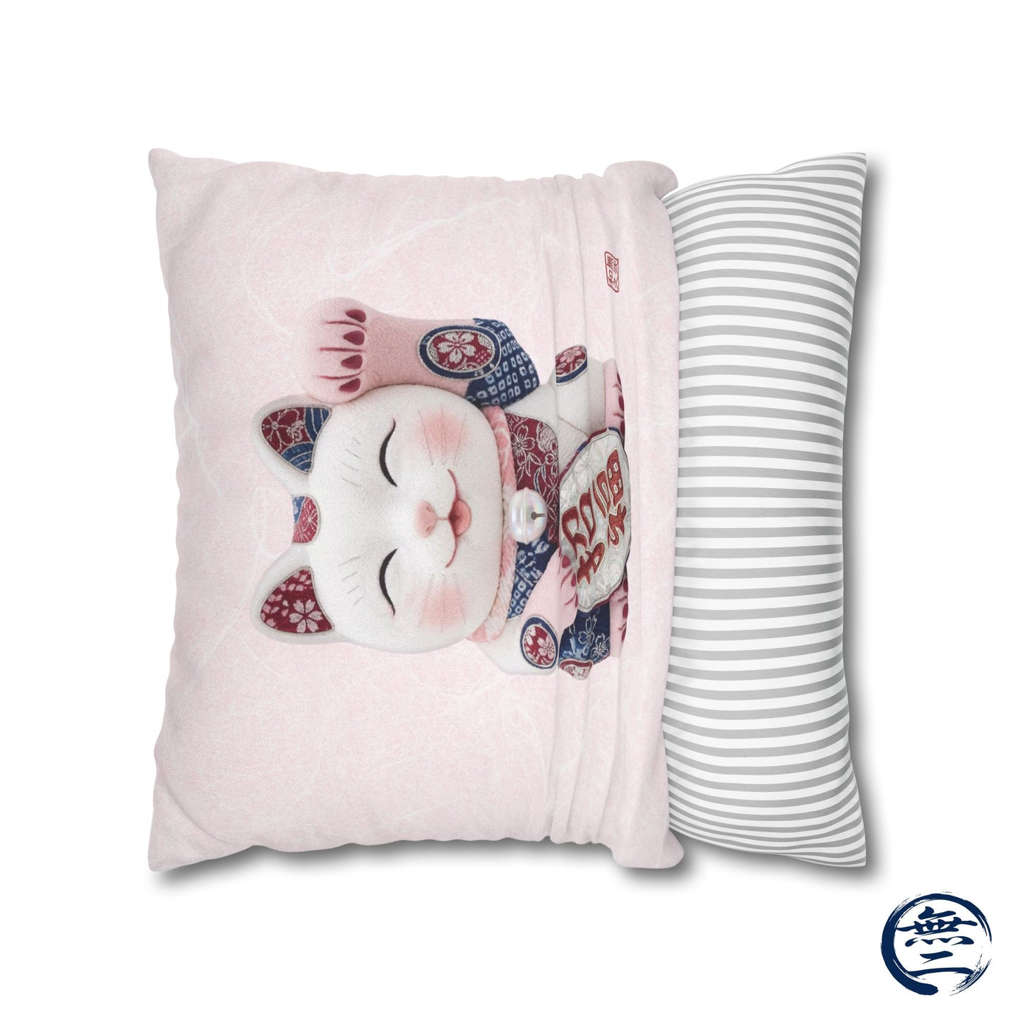 Shin-Maneki neko Modern Kimekomi Decor Style Spun Polyester Square Pillowcase |  Beckon Health and happiness Kawaii Cat MS2W | MU-NI Japan