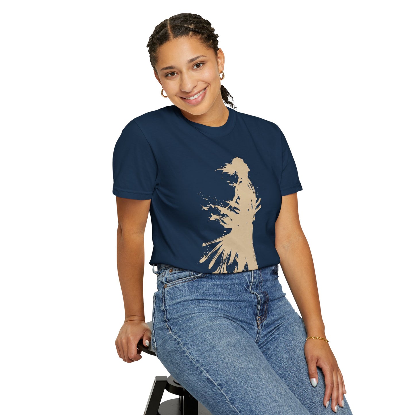 Minimalist Samurai Silhouette Zen T-Shirt - Japanese Calligraphy Kanji Shodo Art - One and Only Garment-Dyed Tee SR2U | MU-NI Japan