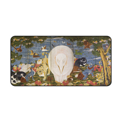Ito Jakuchu Birds and Animals in the Flower Garden Desk Mat - White Elephant Center Ed. Vintage Japanese Art Large Mouse Pad | MU-NI Japan