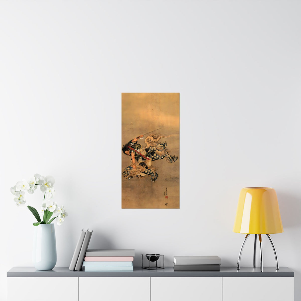 Hokusai Shoki Riding Shishi Lion Matte Vertical Poster - The Demon Queller Authentic Ukiyo-e Art Print | MU-NI Japan