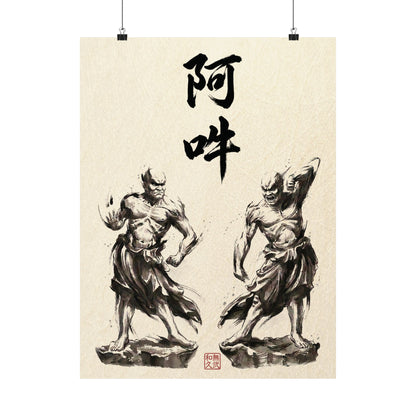 Japanese Wall Art Zen Minimalism Nioh Guardians - Buddhist Decor Sumi-e Ink Wash Painting - Matte Vertical Poster NI2K | MU-NI Japan
