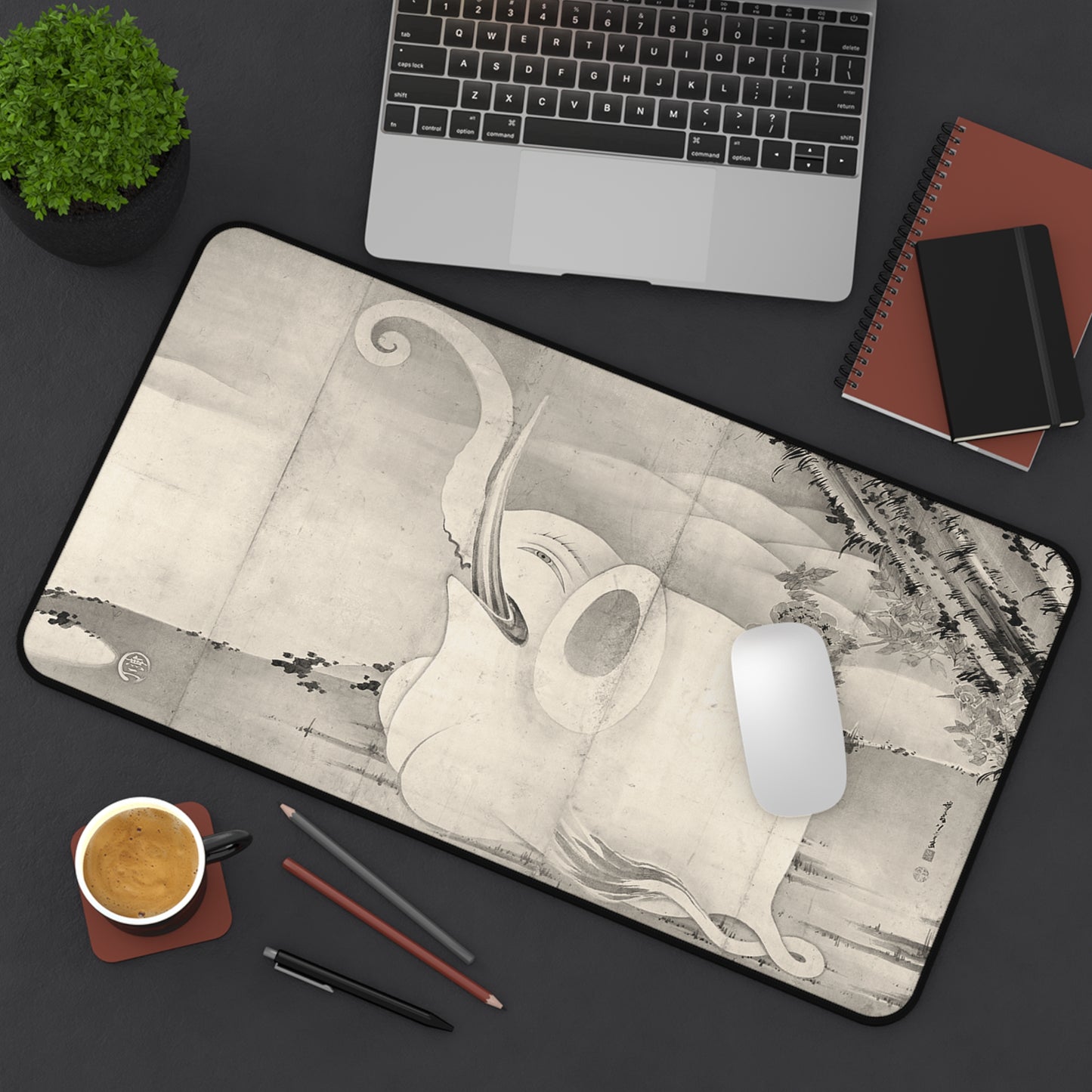 Ito Jakuchu Elephant - Japanese Art Desk Mat 12×22 inch Aesthetic Mousepad | RHC MU-NI Japan